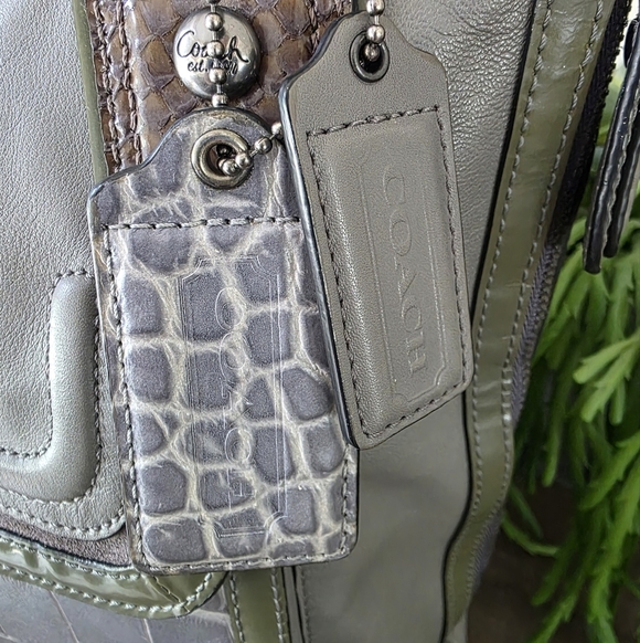 Coach Kristen Spectator Hobo Gray Leather With Croc Embossed Front - Picture 15 of 16